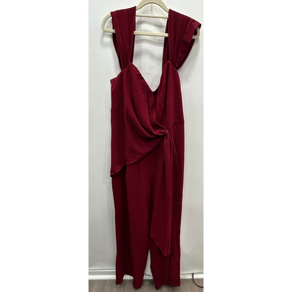 NWT City Chic Gabriela Jumpsuit Womens 18 Burgundy Red Draped‎ Wide Leg Evening - Picture 2 of 11
